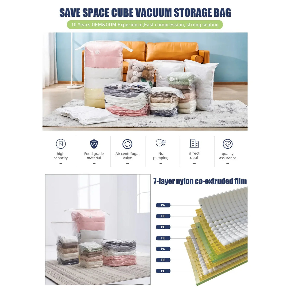 Vela Cube Vacuum Storage Bags – Standard Stand-Up Compression Bags for Bedding & Clothes