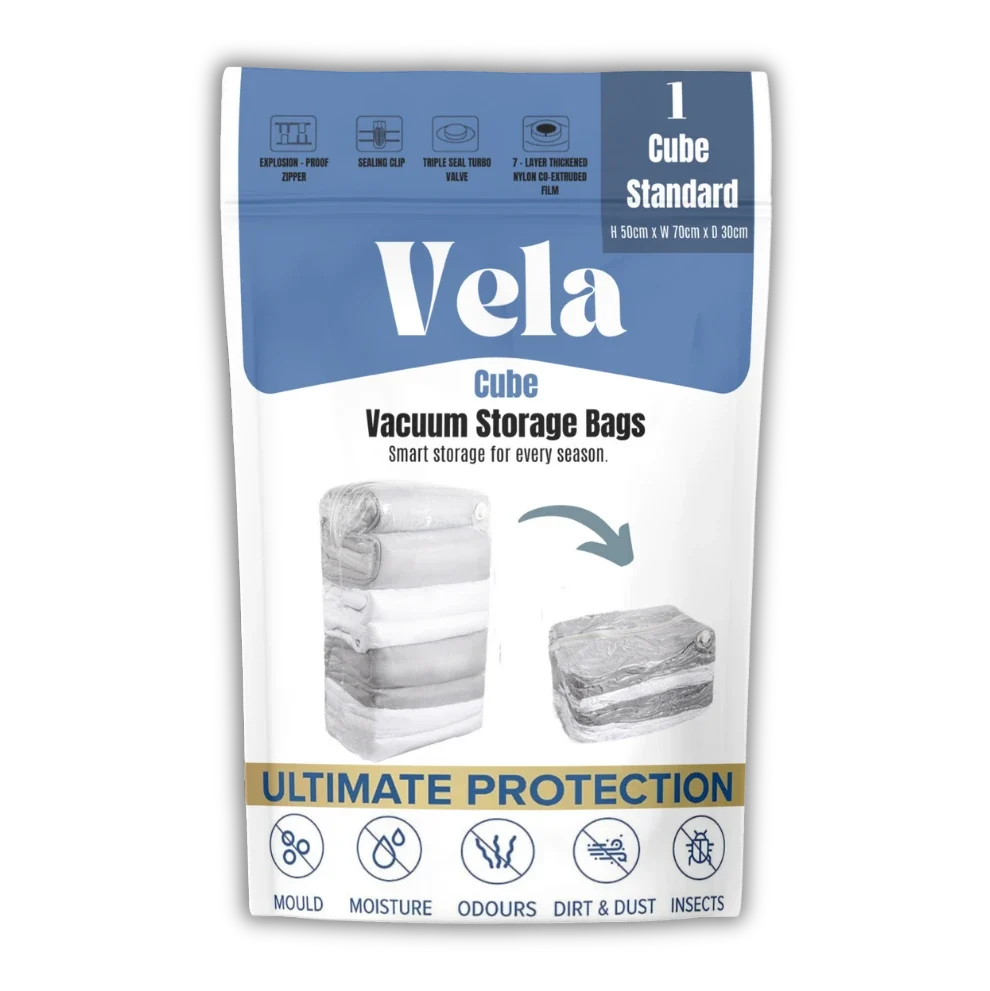 Vela Cube Vacuum Storage Bags – Standard Stand-Up Compression Bags for Bedding & Clothes