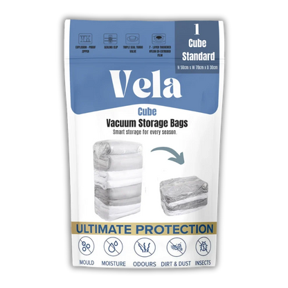 Vela Cube Vacuum Storage Bags – Standard Stand-Up Compression Bags for Bedding & Clothes